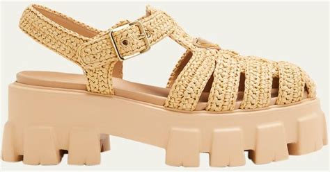 raffia sandals prada|Prada ankle strap platform sandals.